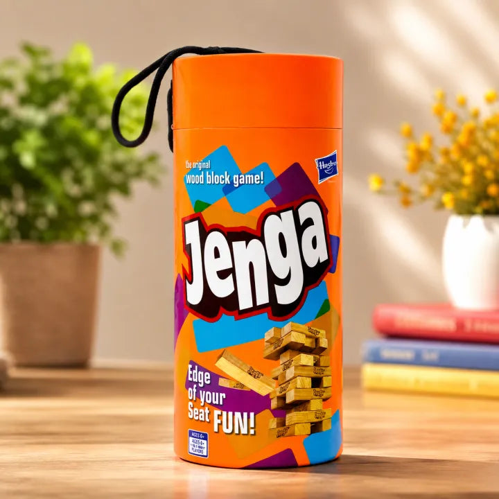 Classic Jenga Wooden Block Stacking Game in Cylinder Travel Case