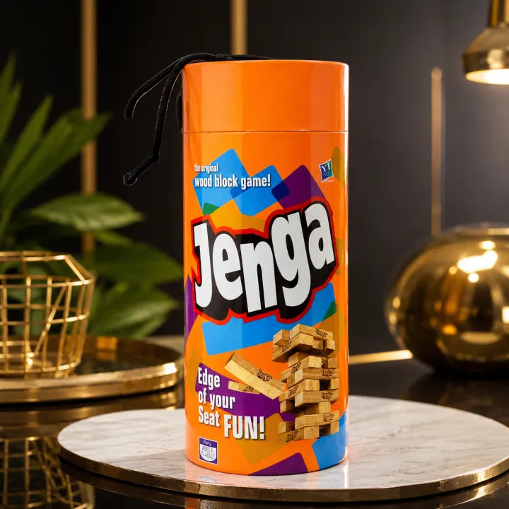 Classic Jenga Wooden Block Stacking Game in Cylinder Travel Case