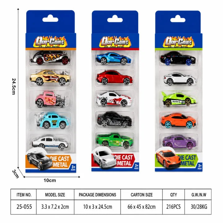 5-Pack Die-Cast Metal Toy Car Set