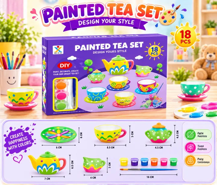 DIY Painted Tea Set 18-Piece Paint Your Own Ceramic Tea Set Craft Kit