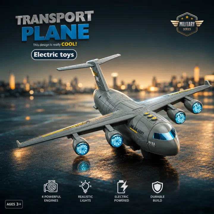 Military Series Electric Military Transport Cargo Plane Toy with Lights, Sound Effects & Opening Cargo Door