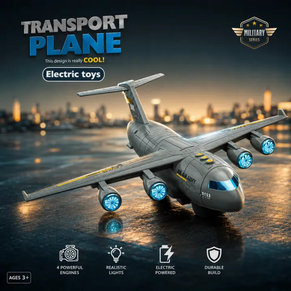 Military Series Electric Military Transport Cargo Plane Toy with Lights, Sound Effects & Opening Cargo Door
