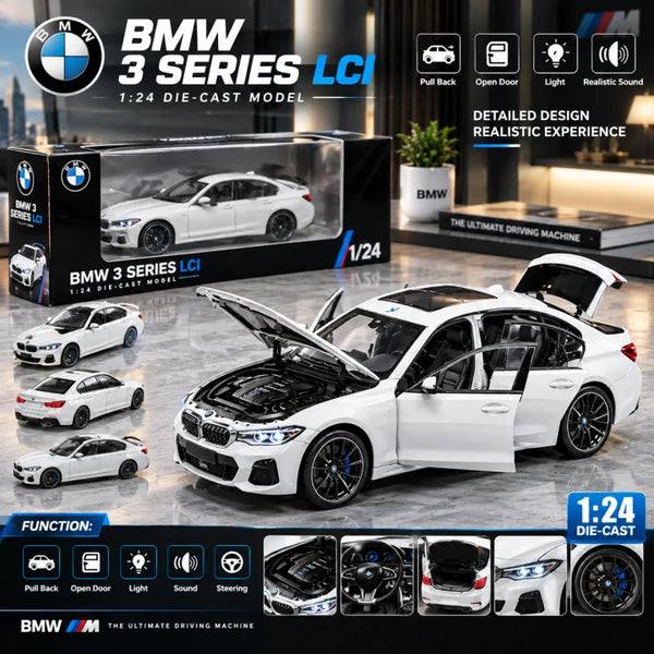 1:24 Scale BMW 3 Series LCI Diecast Model Car with Light & Sound