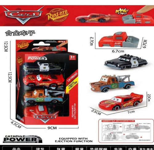 Disney Pixar Cars Catapult Ejection 4-Piece Die-Cast Mini Vehicle Set with Launcher Base