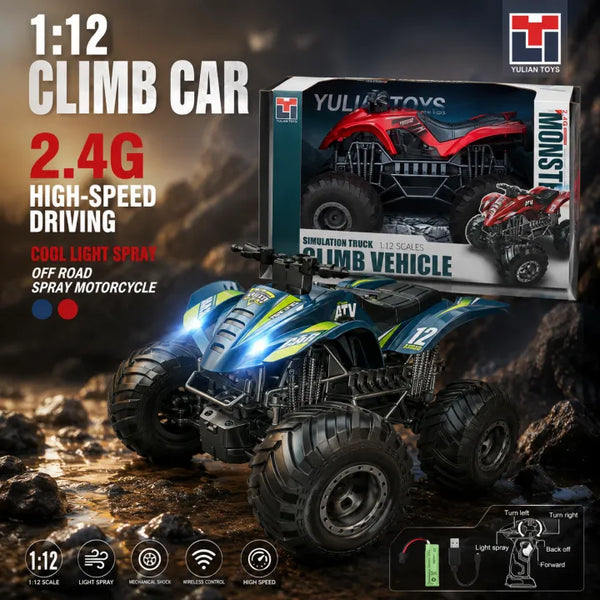 YULIAN TOYS 1:12 Scale High-Speed RC ATV Quad Bike with Exhaust Spray & LED Lights