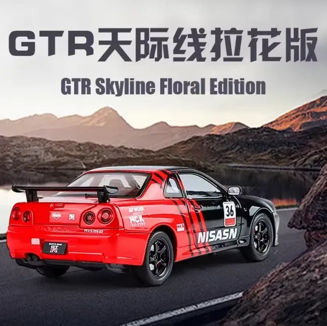 1:24 Scale Nissan Skyline GT-R R34 Diecast Model Car with Light & Sound