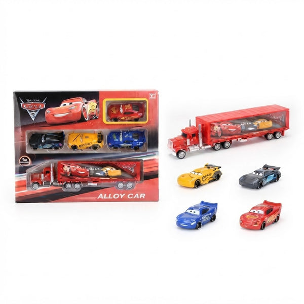Disney Pixar Cars 3 Alloy Series Mack Hauler Truck with 4 Die-Cast Mini Racer Vehicles Set