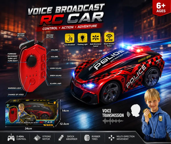 2.4GHz Voice Broadcast Police Interceptor Remote Control Car with Real-Time Audio Transmission & Voice Changer