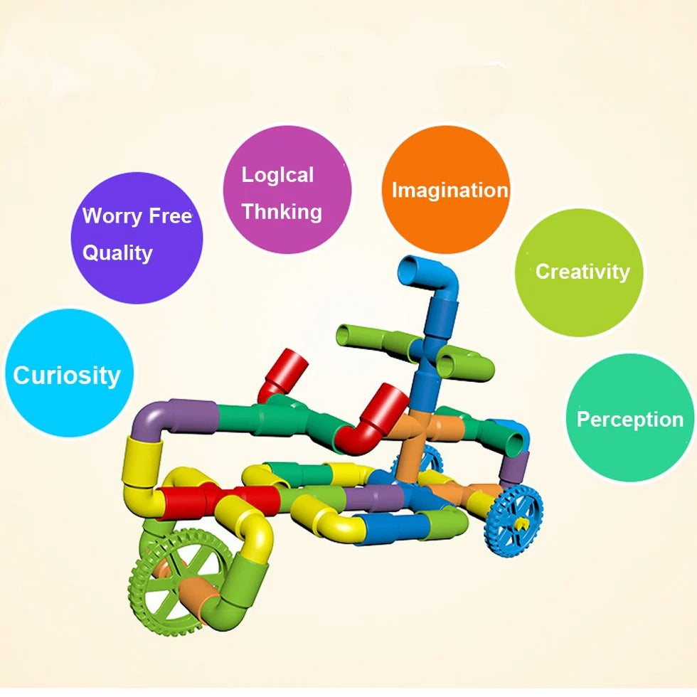 Pipe Puzzle Building Blocks STEM Interlocking Construction Toy Set