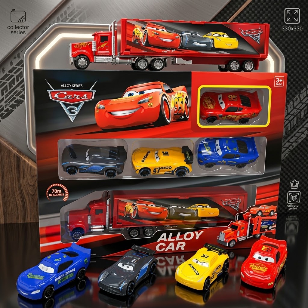 Disney Pixar Cars 3 Mack Container Truck Hauler & Die-Cast Alloy Racers Gift Set
