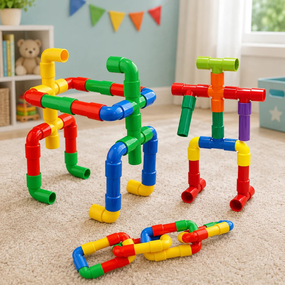 Pipe Puzzle Building Blocks STEM Interlocking Construction Toy Set