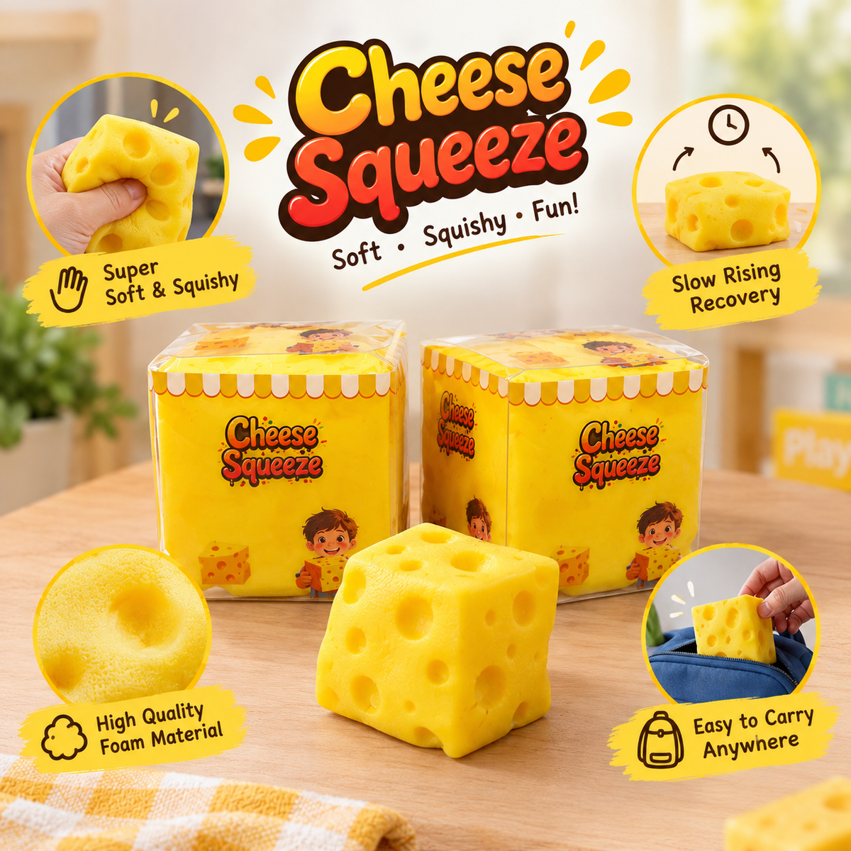 Cheese Squeeze Cube Stress Relief Toy