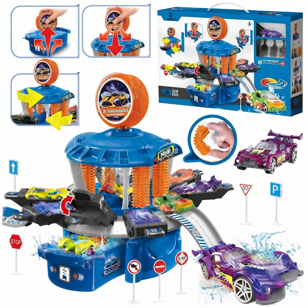 Interactive 360° Rotating Car Wash Facility Interactive 360° Rotating Car Wash Facility Playset with Temperature Color-Changing Toy Cars & Traffic SignsPlayset with Temperature Color-Changing Toy Cars & Traffic Signs