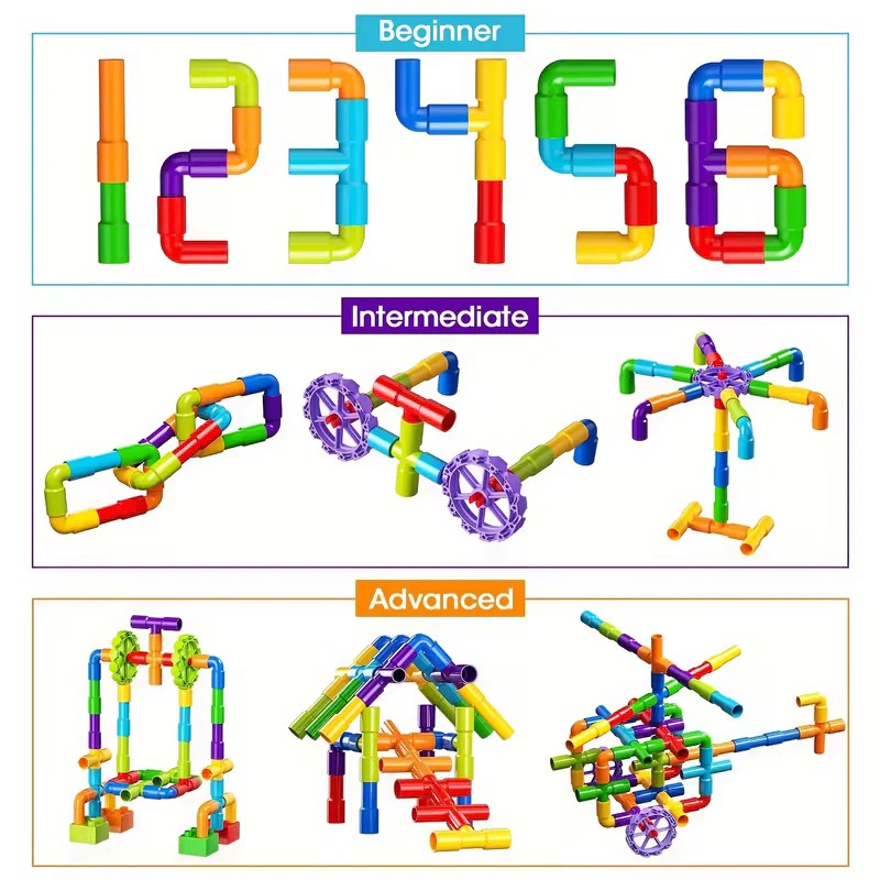 Pipe Puzzle Building Blocks STEM Interlocking Construction Toy Set