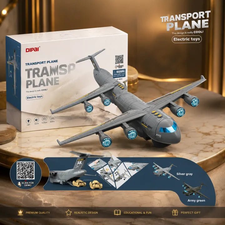 Military Series Electric Military Transport Cargo Plane Toy with Lights, Sound Effects & Opening Cargo Door