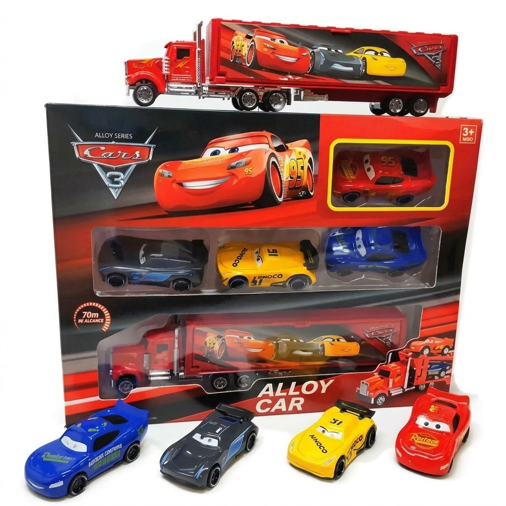 Disney Pixar Cars 3 Mack Container Truck Hauler & Die-Cast Alloy Racers Gift Set