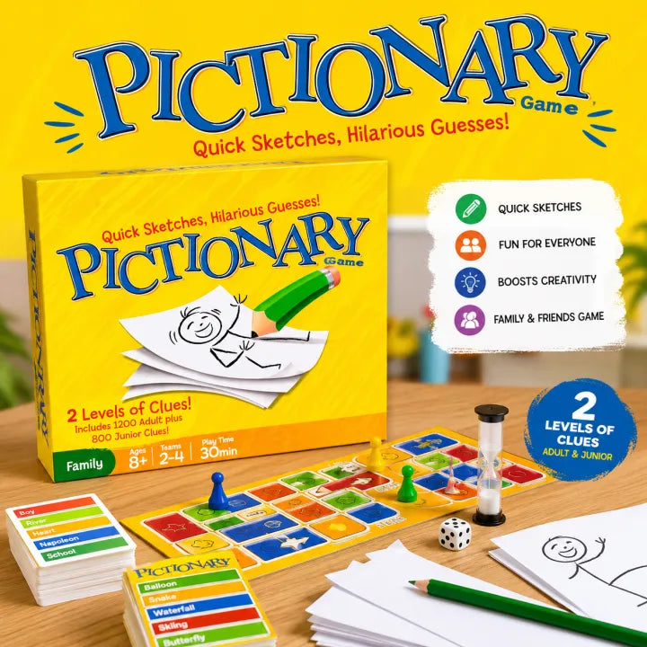 Pictionary Classic Quick Sketching Family Board Game (2 Levels of Clues)