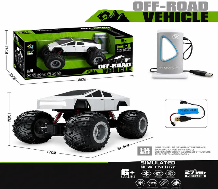 1:14 4WD Cybertruck Off-Road RC Monster Truck with Simulated EV Charging Station