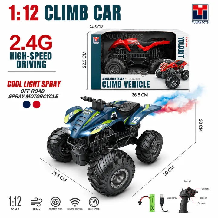 YULIAN TOYS 1:12 Scale High-Speed RC ATV Quad Bike with Exhaust Spray & LED Lights