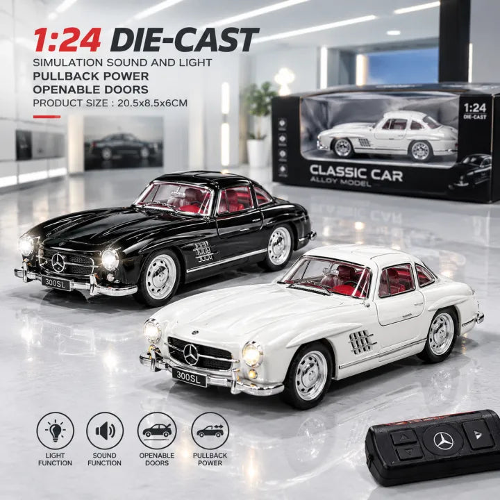1:24 Scale Mercedes-Benz 300SL Gullwing Classic Diecast Model Car with Light & Sound