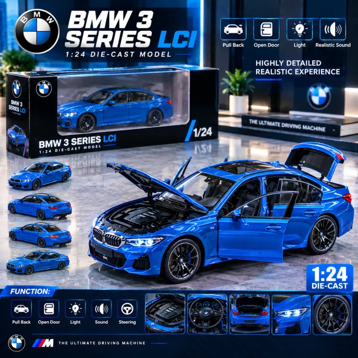 1:24 Scale BMW 3 Series LCI Diecast Model Car with Light & Sound