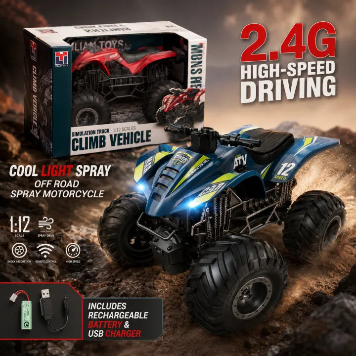 YULIAN TOYS 1:12 Scale High-Speed RC ATV Quad Bike with Exhaust Spray & LED Lights