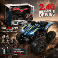 YULIAN TOYS 1:12 Scale High-Speed RC ATV Quad Bike with Exhaust Spray & LED Lights