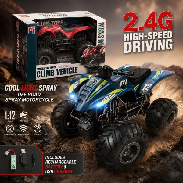 YULIAN TOYS 1:12 Scale High-Speed RC ATV Quad Bike with Exhaust Spray & LED Lights