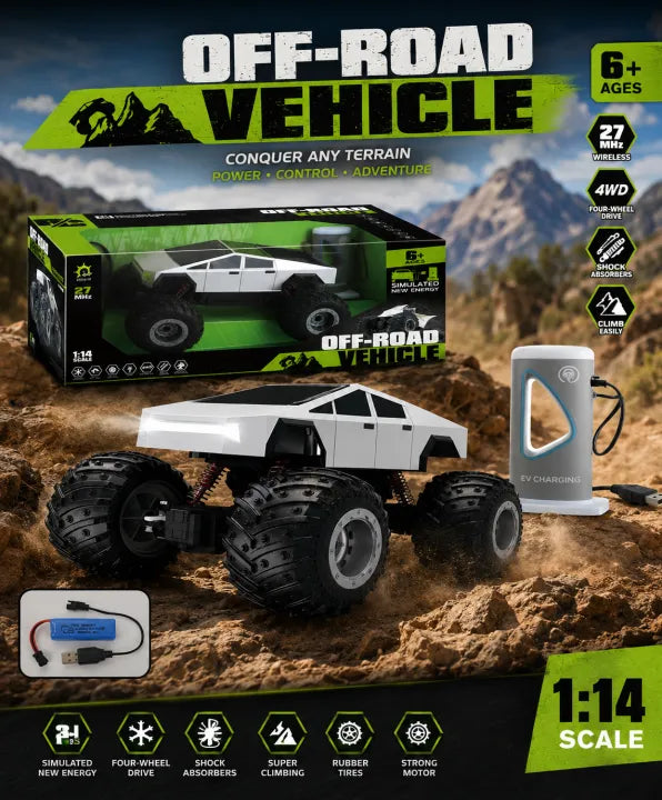1:14 4WD Cybertruck Off-Road RC Monster Truck with Simulated EV Charging Station
