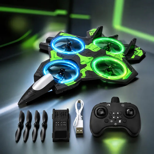 2.4GHz High-Speed Jet Fighter Quadcopter RC Drone with Auto-Hover, LED Lights & 360° Flips