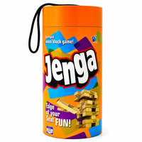 Classic Jenga Wooden Block Stacking Game in Cylinder Travel Case