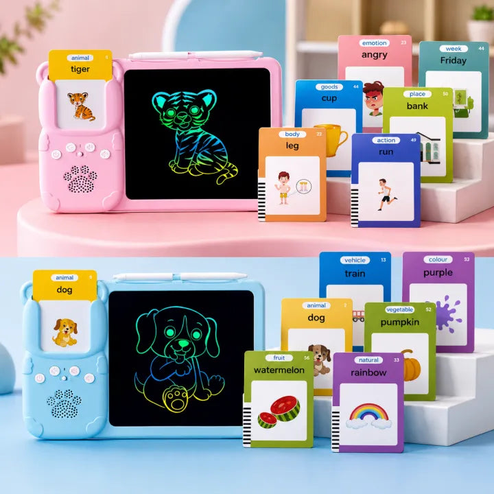 2-in-1 Talking Flash Cards Machine & LCD Writing Tablet Educational Toy Set