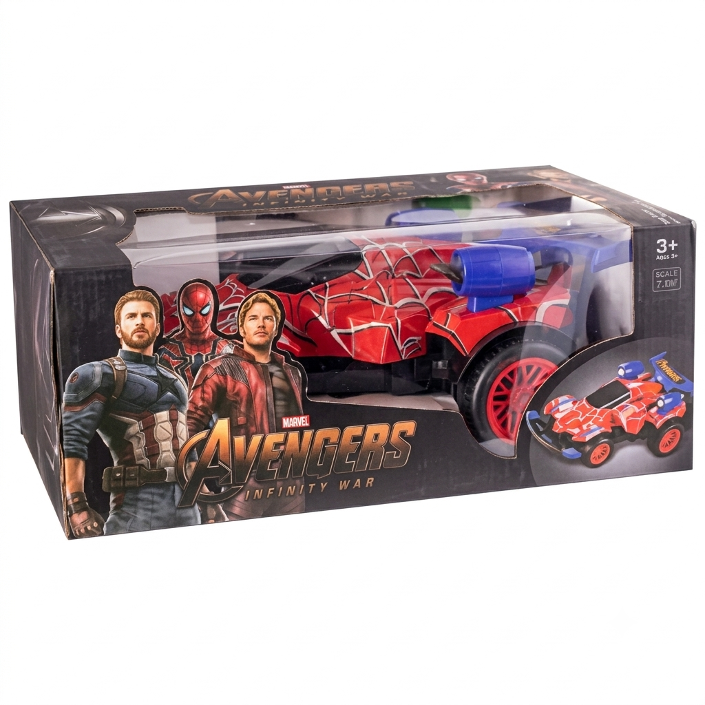 Super Hero Web-Theme Electric Toy Car for Kids - Battery Operated High-Speed Racing Stunt Car Model with LED Lights & Sound Effects | Red & Blue Spider Pattern Bumper Toy Vehicle Gift for Boys - Premium Quality by Paradise Toys