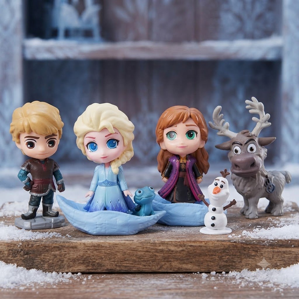 Fantasy Ice Princess Action Figure Set - 5-Piece Chibi Figurine Collection with Snowman & Reindeer - Premium Quality by Paradise Toys