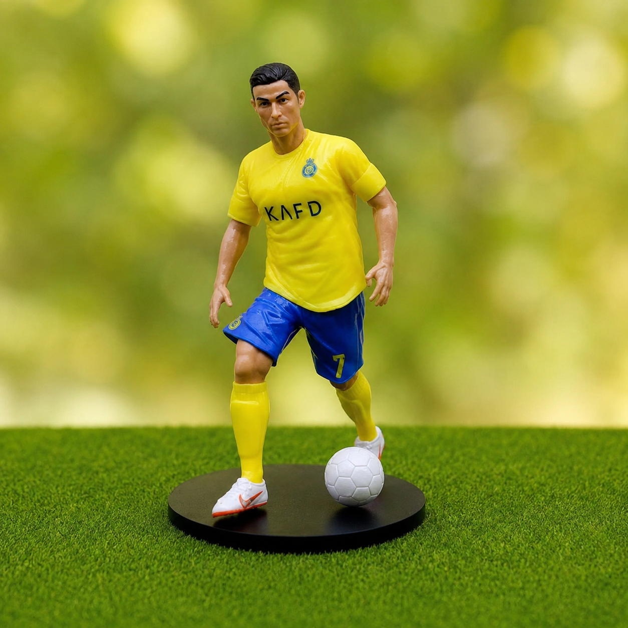 Soccer Star Action Figure Collectible Model - Yellow & Blue Uniform Footballer Figurine Toy with Ball & Stand - Premium Quality by Paradise Toys