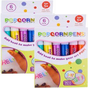 Popcorn Puffy Pens 6 Colors Set for Kids | 3D Puff Paint Markers | Heat Activated DIY Craft Pens | Creative Art & School Project Drawing Pens | 6 Pack