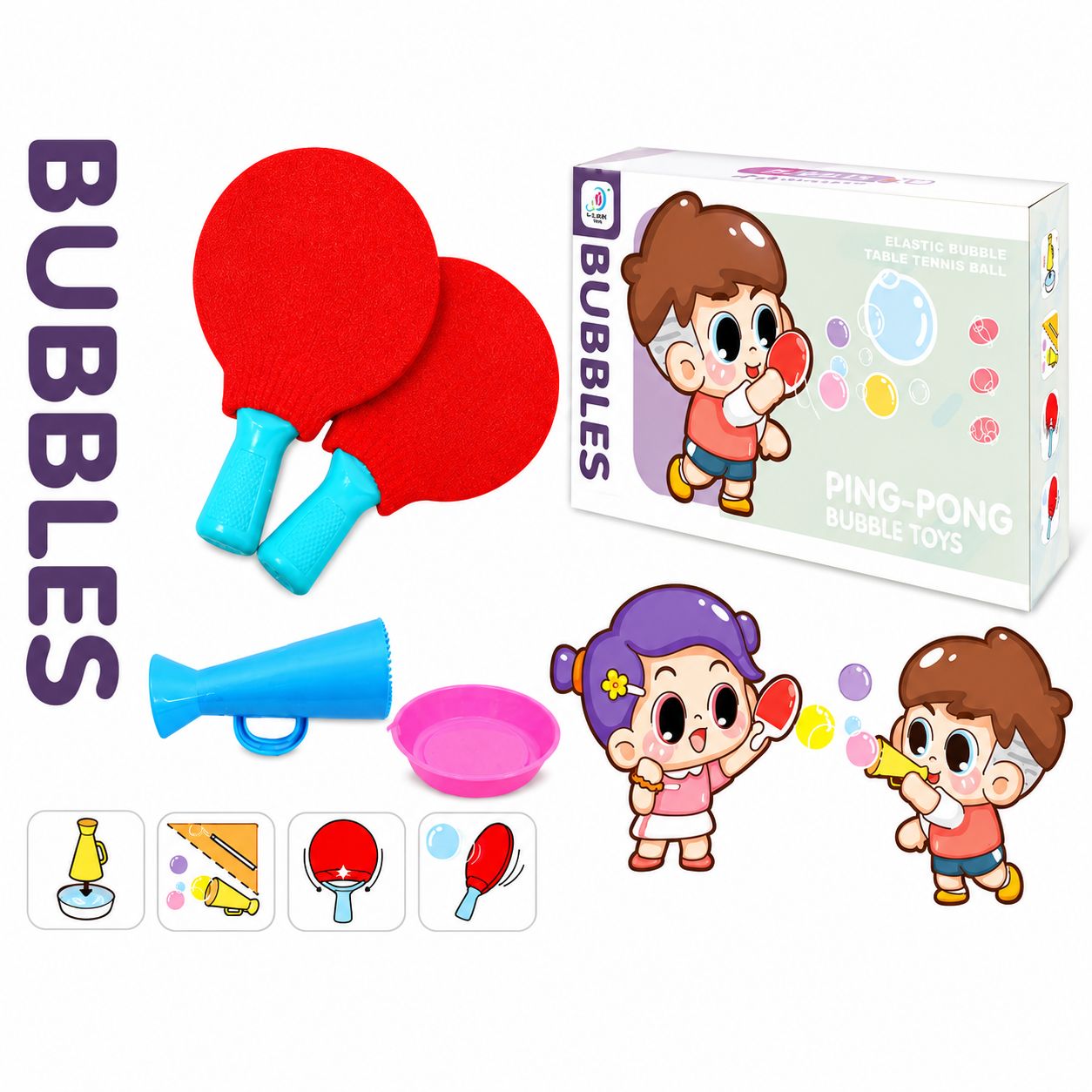 Ping-Pong Bubble Toys Set - Elastic Bubble Table Tennis Rackets and Blowing Game - Premium Quality by Paradise Toys
