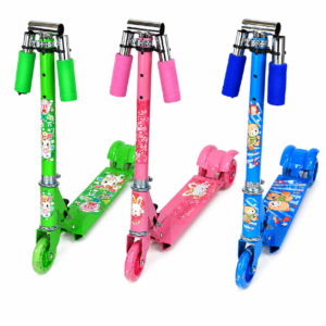 Kids Folding Kick Scooter - Adjustable Height 3-Wheel Toy Scooter with Cartoon Graphics - Premium Quality by Paradise Toy