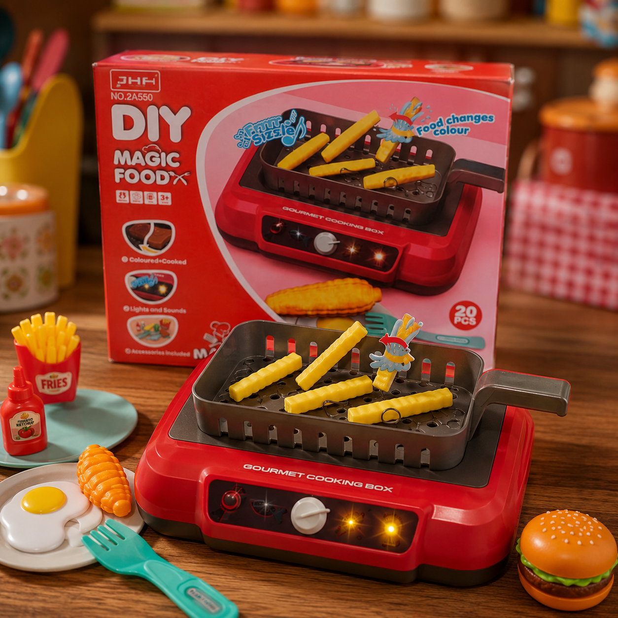 DIY Magic Food Cooking Box Set - Interactive Pretend Kitchen Fryer with Color-Changing Play Food & Lights - Premium Quality by Paradise Toys