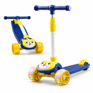 Kids Folding Kick Scooter - 3-Wheel Light-Up Flashing Toy Scooter with Cute Cat Design - Premium Quality by Paradise Toys