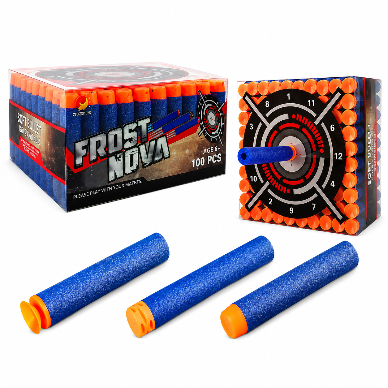 Soft Foam Bullet Refill Pack - 100 PCS Suction Dart Ammo Box with Target Board for Blaster Toys -