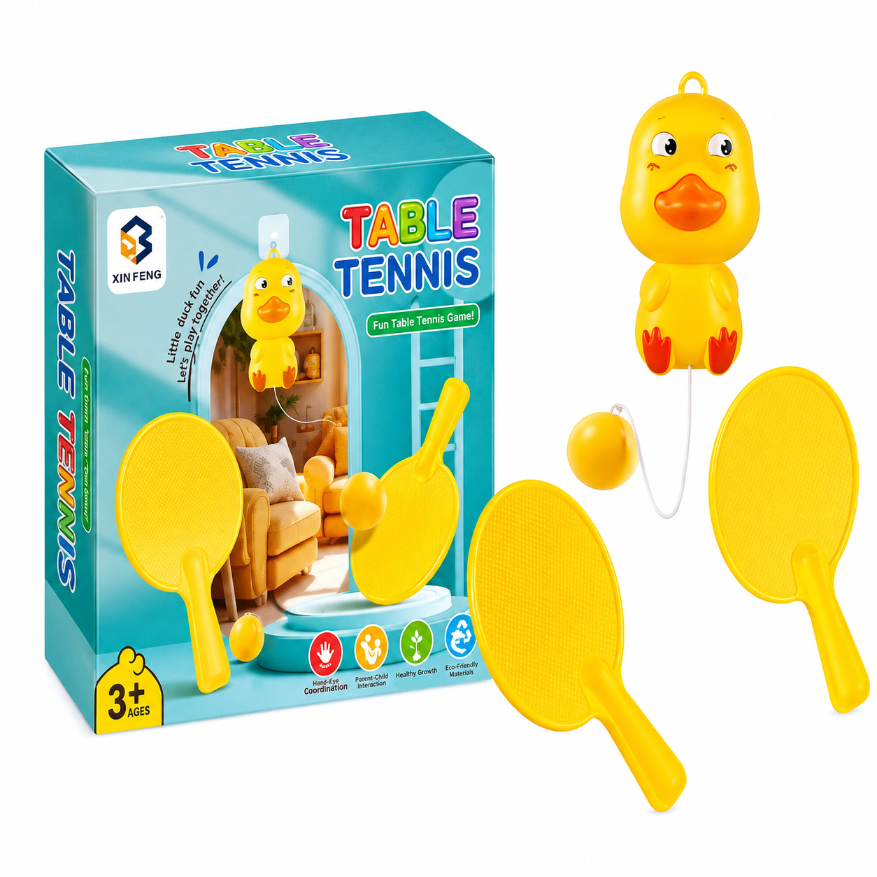 Hanging Table Tennis Trainer Toy - Indoor Suspension Ping Pong Game Set with Paddles & Ball for Kids