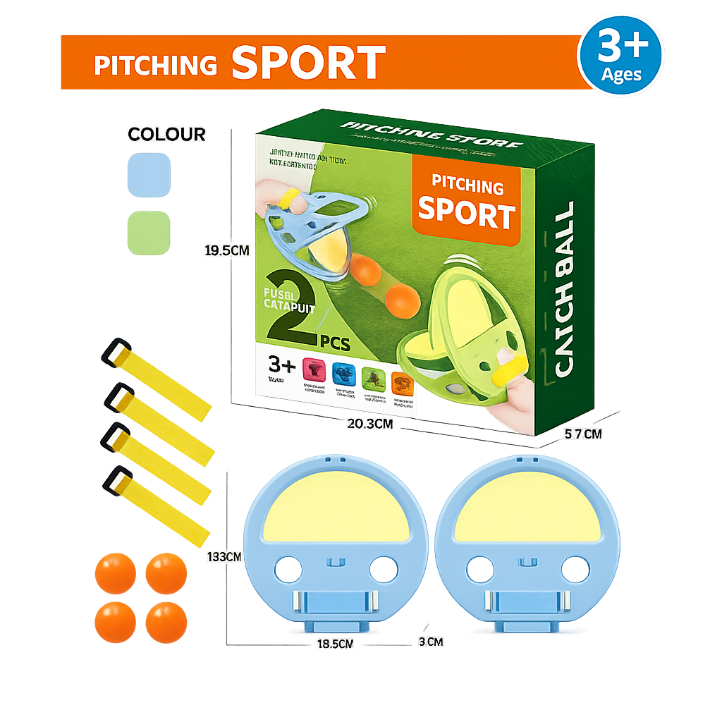 Pitching Sport Catch Ball Game Set - 2 Pcs Fun Catapult Launcher & Balls Toy for Kids - Premium Quality by Paradise Toys