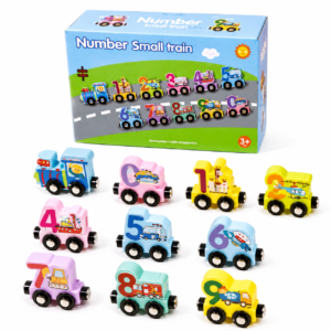 Wooden Number Train Toy Set - Magnetic Educational Learning Train Cars with Numbers & Vehicles for Kids