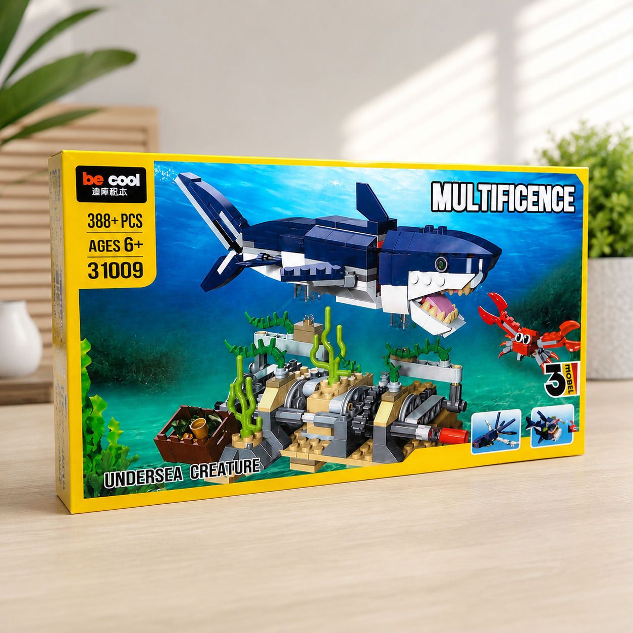 Undersea Creature Shark Building Blocks Set - 388+ Pcs 3-in-1 Educational Brick Toy for Kids - Premium Quality by Paradise Toys
