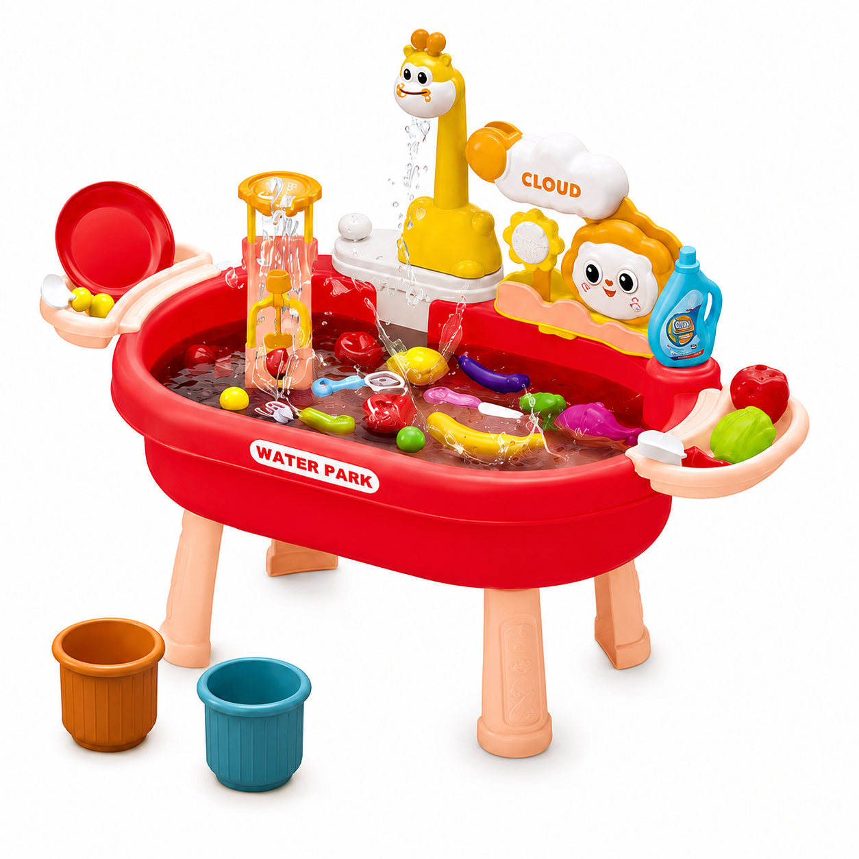 Kids Water Park & Washing Basin Toy Set - 43 PCS Educational Water Play Table with Circulation & Accessories