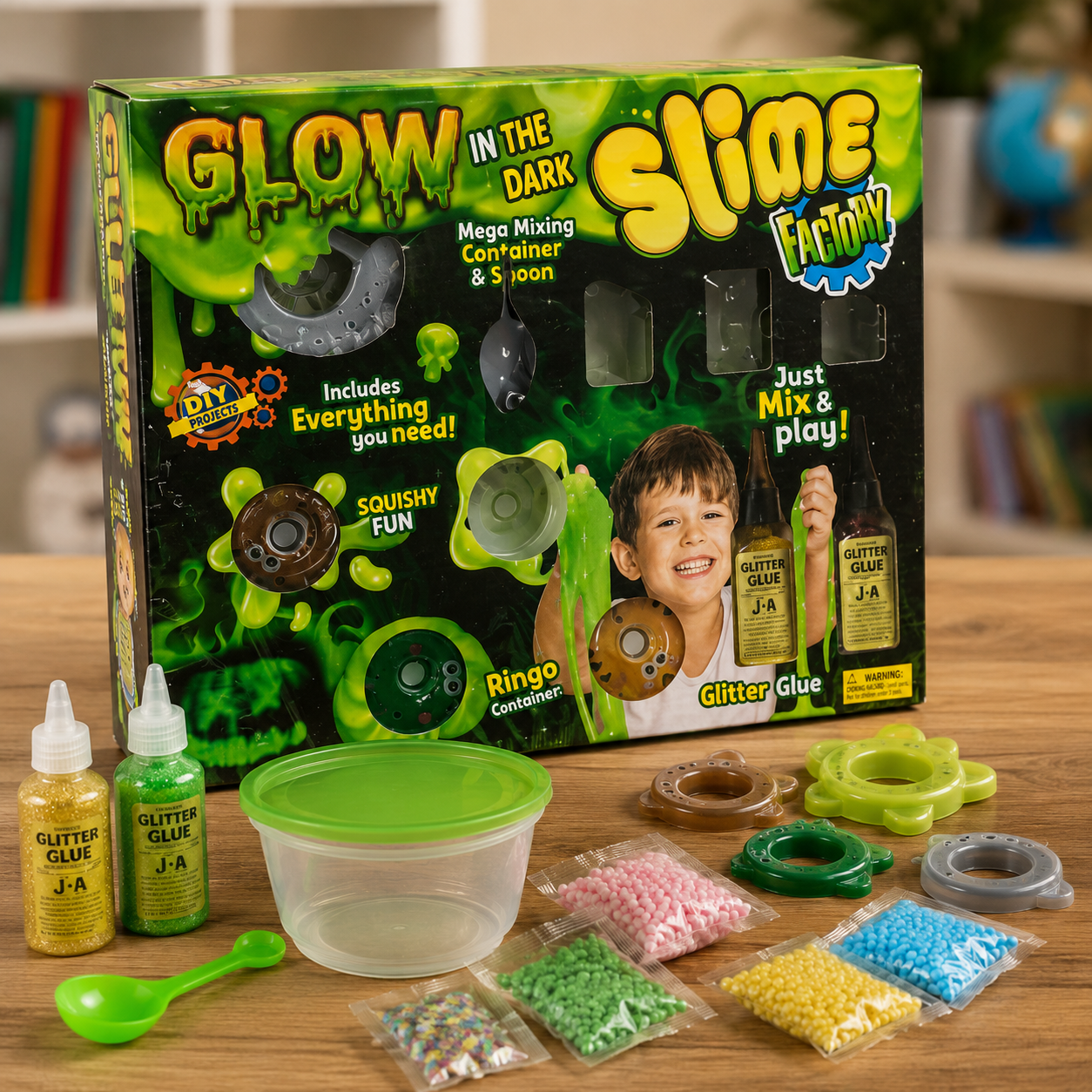 Glow in the Dark Slime Factory Set - DIY Mixing Kit with Glitter Glue, Beads & Storage Containers - Premium Quality by Paradise Toys