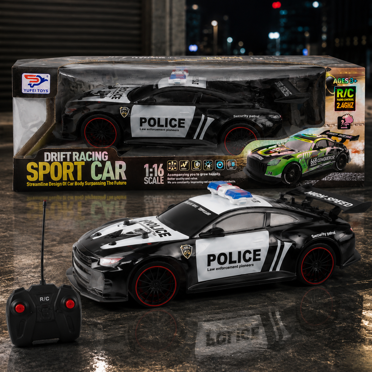 Remote Control Police Drift Racing Car - High-Speed 2.4GHz Electric RC Sport Vehicle with Mist Spray & LED Lights | Professional Drift RC Car Toy for Kids & Racing Hobbyists - Premium Quality by Paradise Toys