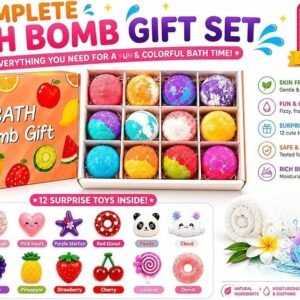 Complete Bath Bomb Gift Set - 12 Fizzies with Surprise Toys inside - Premium Quality by Paradise Toys