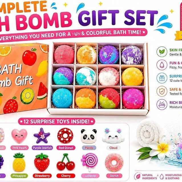 Complete Bath Bomb Gift Set - 12 Fizzies with Surprise Toys inside - Premium Quality by Paradise Toys